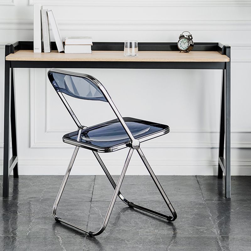 Silla de comedor plegable con respaldo abierto, silla de comedor individual sin brazos con patas de metal