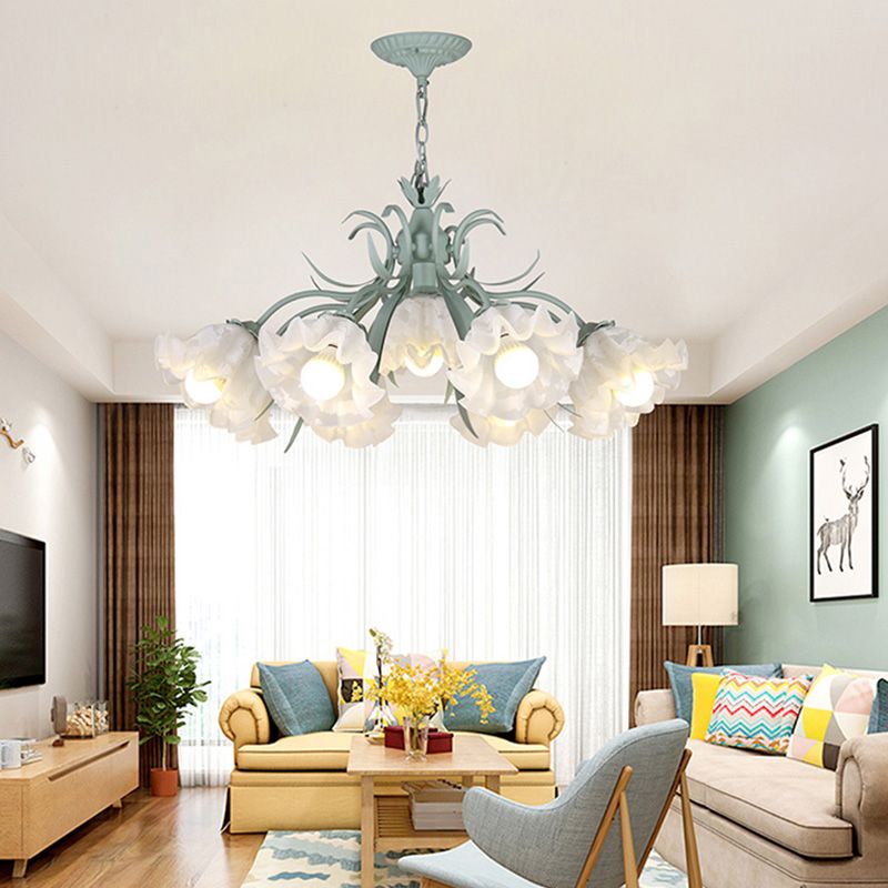 Estilo moderno de 9 luces Luces colgantes de lámparas Flower Glass Pendse Lighting