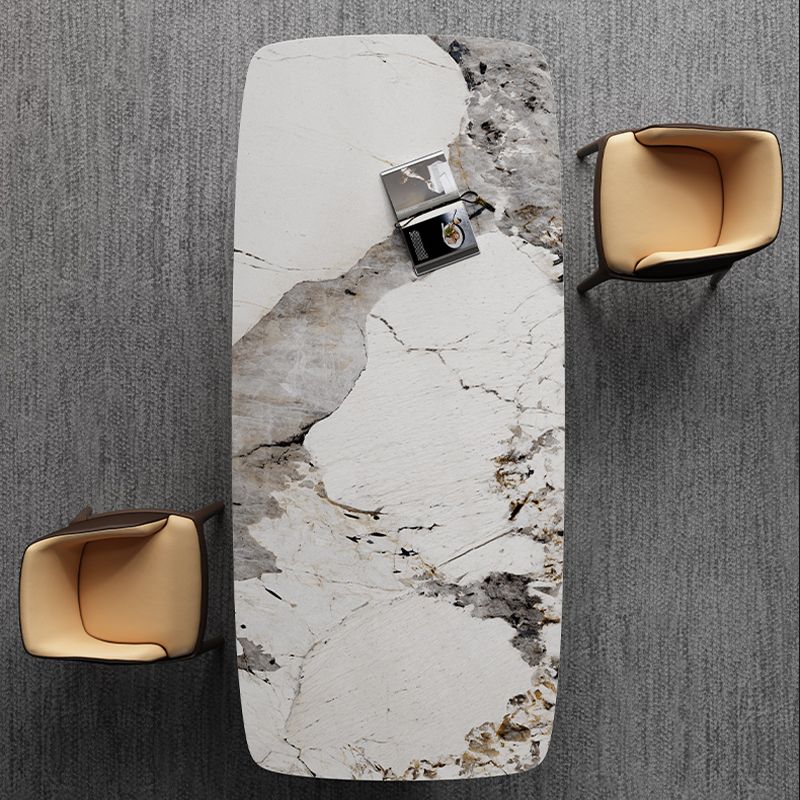 Traditional Luxury Rectangle Dining Table Stone Top Pedestal Casual Dining Table