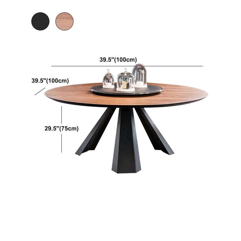 Wood Modern Round Dining Table Brown Pedestal Table without Turntable