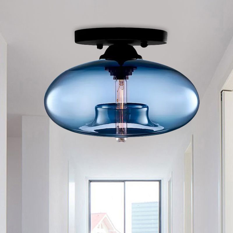 Lampe encastrée ovale en verre, Style Simple, 1 lumière claire/ambre/fumée, plafonnier pour couloir