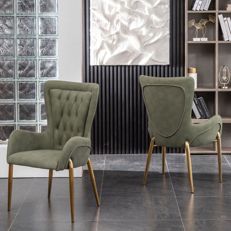 Glam Metal Arm Dining Chair Upholstered Dining Side Chair for Home Use