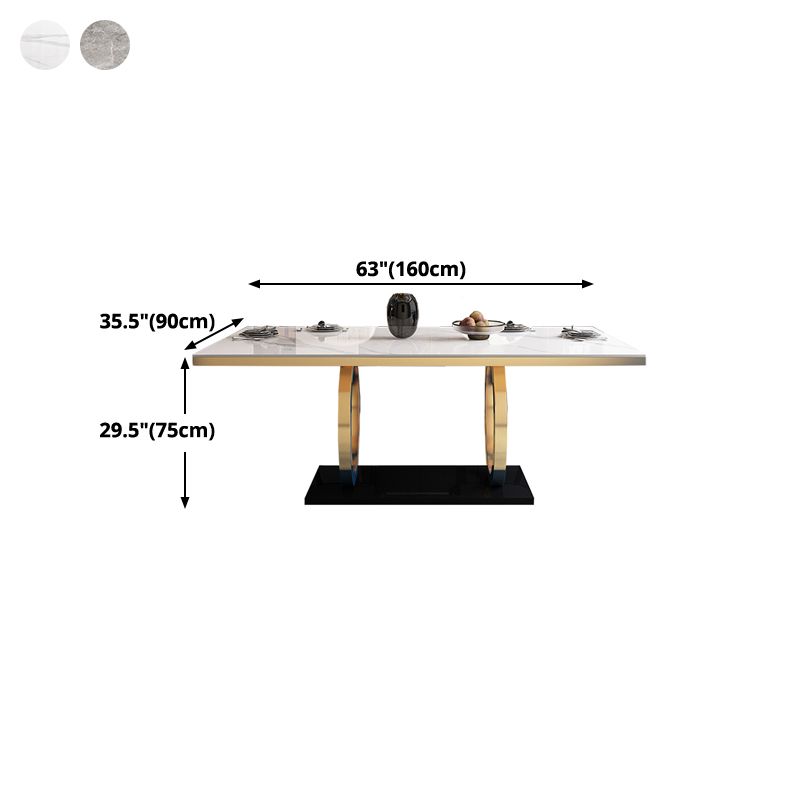 Table de salle à manger rectangulaire de luxe traditionnelle, table de dîner en pierre avec base à tréteaux