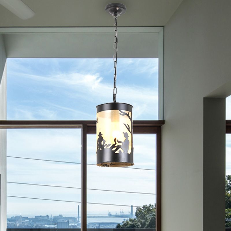 1/3 Lights Cylinder Pendant Fixture Country Metal Ceiling Light in Black/Antique Brass with Round/Linear Canopy