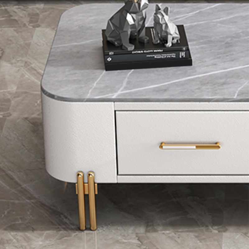 Slate Rectangular Coffee Table 4 Legs Single Coffee Table with 2 Drawers