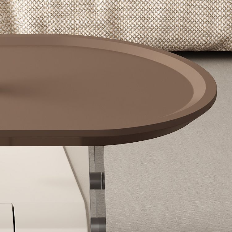 Brown Elliptical Coffee Table 15.7" H 1-Shelf & 1-Drawer Cocktail Table with Acrylic Legs