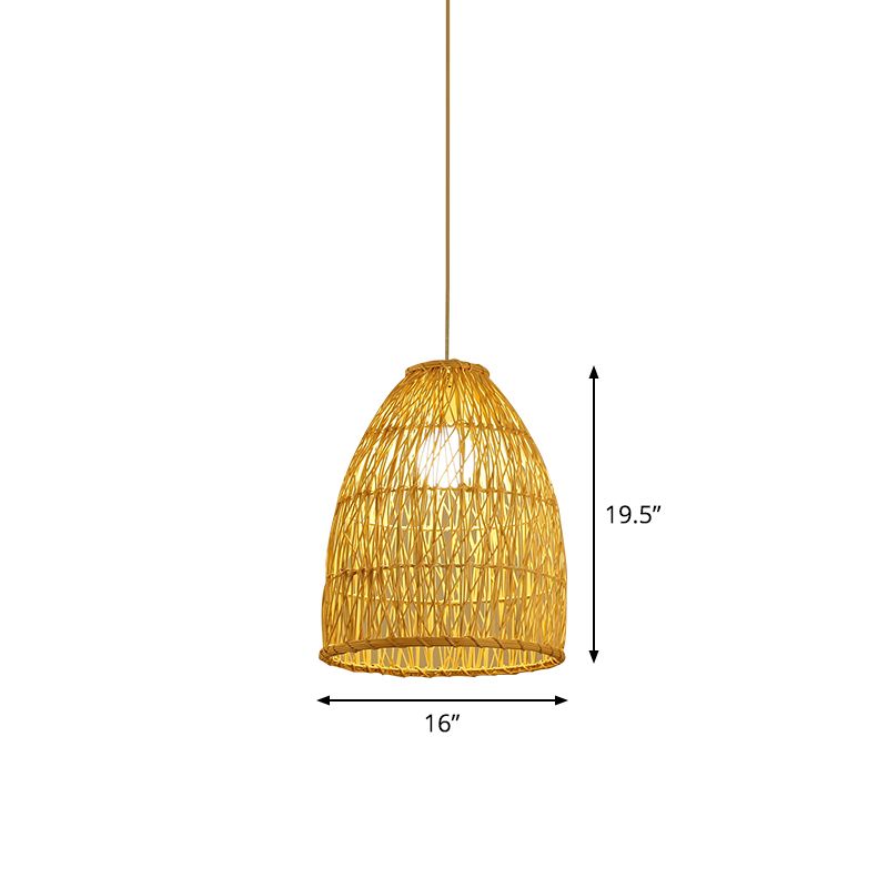 Asia Bell Shade Pendant Lighting Fixture Bamboo 16"/19.5"/23.5" Wide 1 Light Dining Room Suspension Lighting in Beige