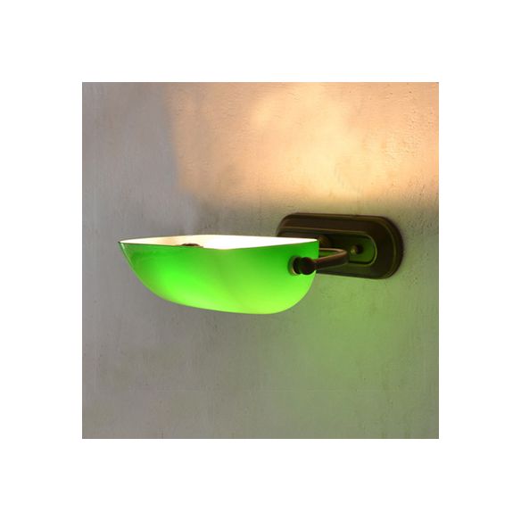Green Banker Wall Light without/with Pull Chain Tiffany Stained Glass 1 Head Wall Mount Fixture for Bedside