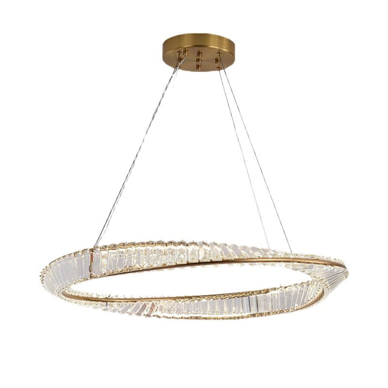 Modern Luxury Circular LED Pendant Light Wrought Iron Hanging Lamp with Crystal Shade