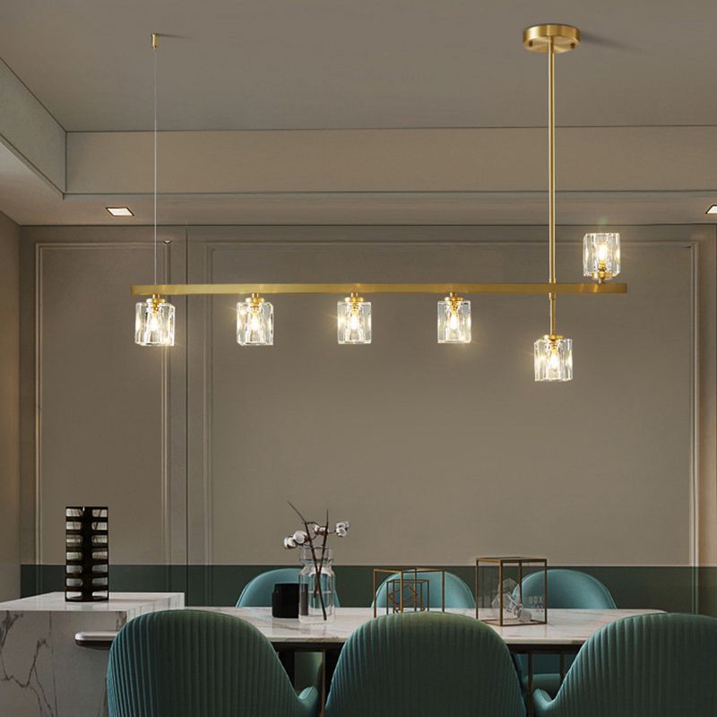 Linear Pendant Lighting Modern Island Lights Crystal Metal 4 Light Island Ceiling Light in Gold
