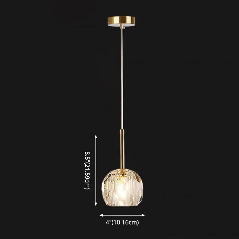 Afensore da letto a 1 luci a sospensione moderna lampada a goccia in ottone con sfera di cristallo a sfera
