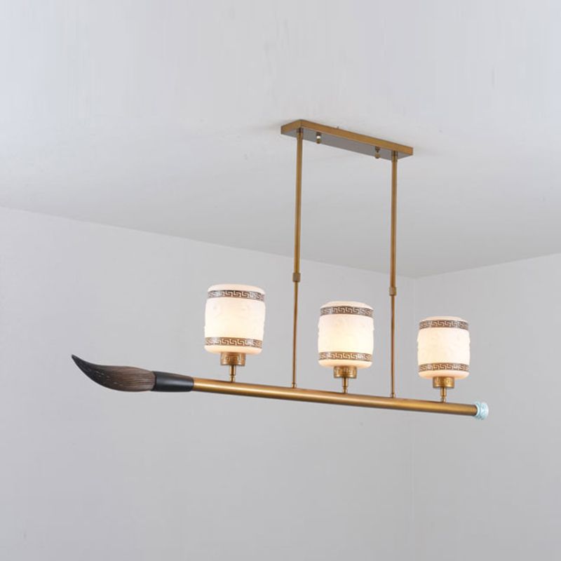 3-Light Island Lighting Fixtures Modern Restaurant Suspension Lamp with White Glass Shade