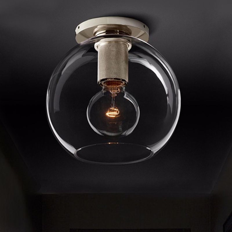 Luminaire de plafond à 1 tête en verre transparent à montage encastré sphère traditionnelle en noir/laiton/chrome pour le salon