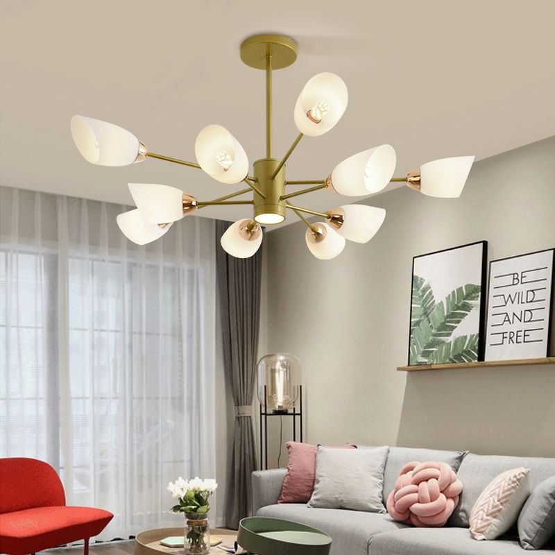Modern Starburst Hanging Chandelier Light White Glass Shade Ceiling Chandelier for Living Room