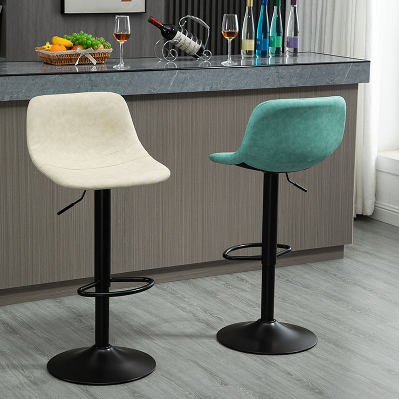 Contemporary Metal Barstool Faux Leather Footrest Stool Adjustable in Matte Finish