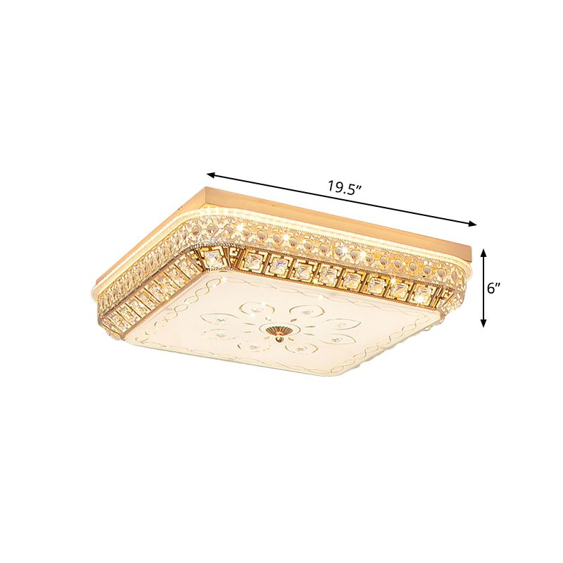 Crystal Gold Finish Flushmount Light Squared Simplicity LED Ceiling Flush Mount for Bedroom