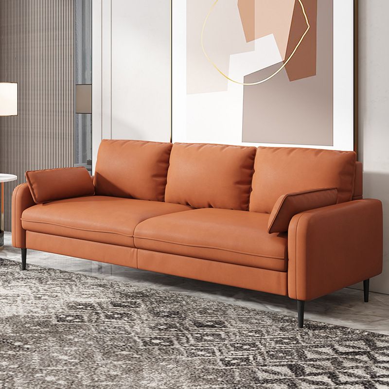 Faux Leather Square Arm Sofa Standard Sofa for Living Room with Bolster Pillows
