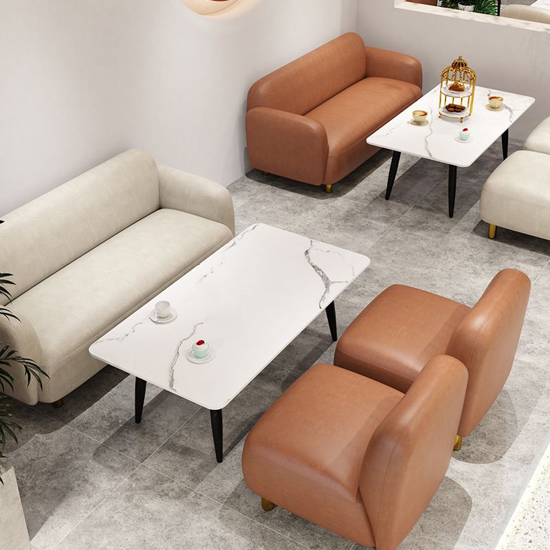 Faux Leather Sofa Recessed Arm Stain Resistant Sofa with Tight Back