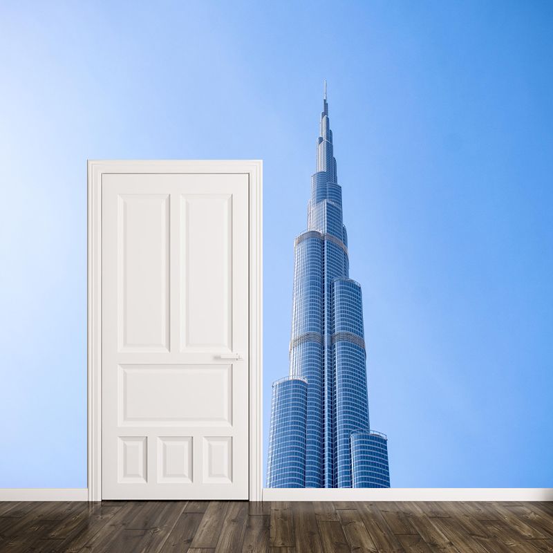 Door Sky Photography Style Building Mural Wallpaper Mildew Resistant for Bedroom