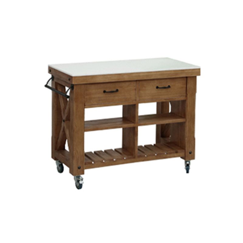Modern Kitchen Island Table Pine Wood Prep Table with Towel Rack