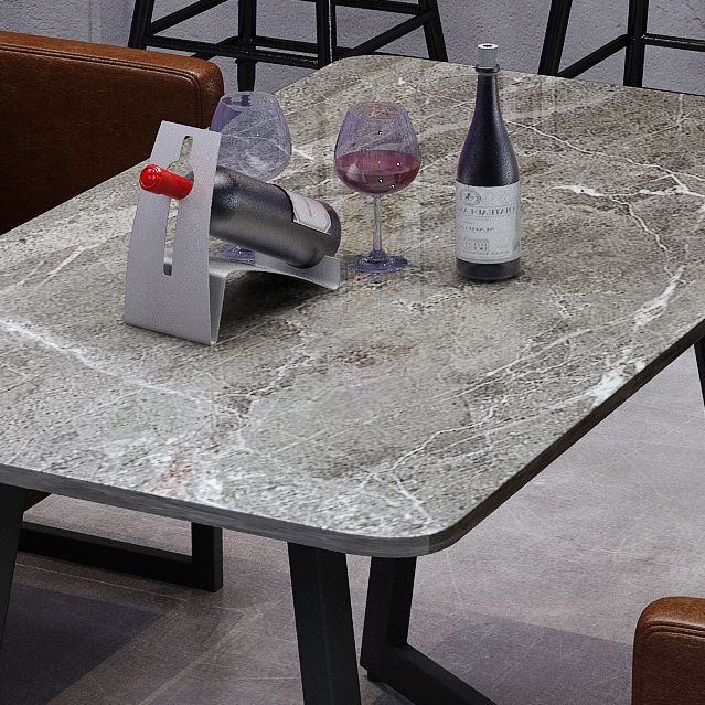 Industriële eettafel van gesinterde steen, keukentafel, grijze tafel met zwart frame voor eetkamer