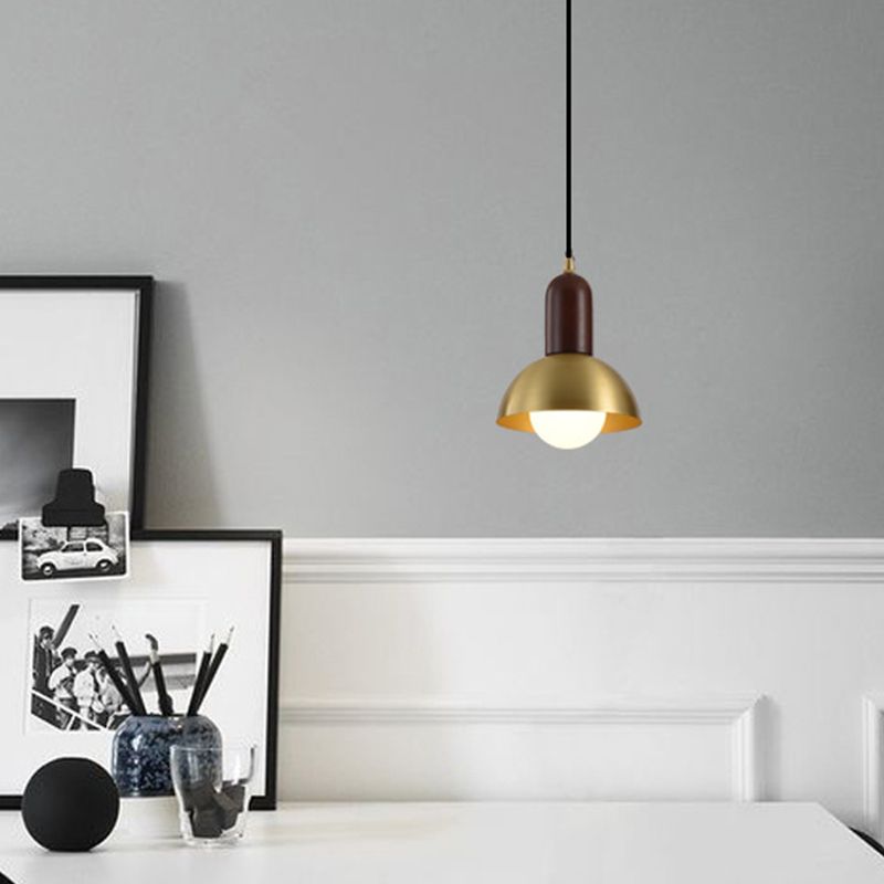 Dome Shade Living Room Pendant Light Metallic Single Postmodern Style Suspension Light Fixture in Brass
