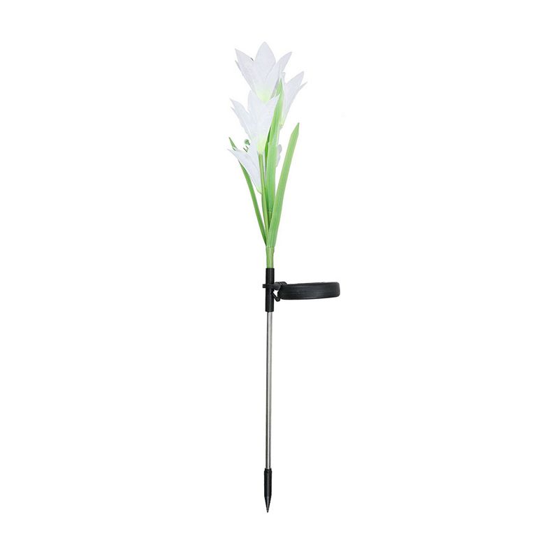 4-Bulb Lawn Ground Light Modern White/Purple/Red Solar LED Path Lamp with Artificial Lily Fabric Shade, 2 Packs
