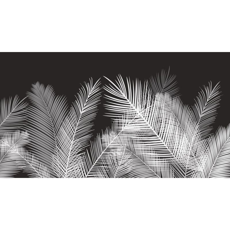 Areca Palm Leaves Mural Decal Tropix Non-Woven Cloth Wall Decor in White on Black