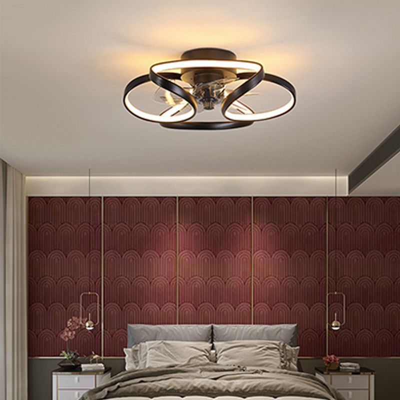 Contemporary Waves Ceiling Fan Light Metal 1 Light LED Ceiling Fan for Bedroom