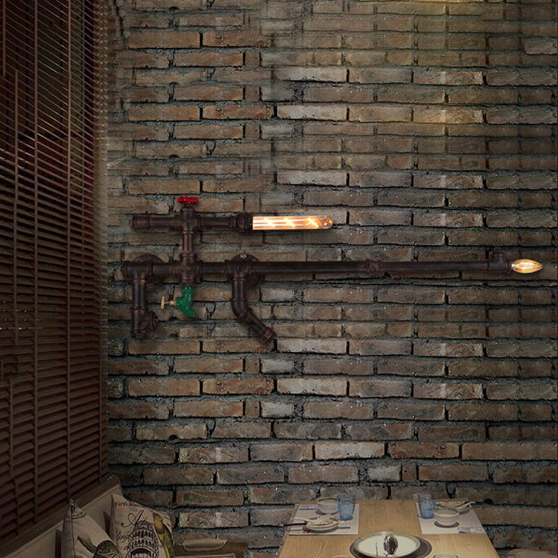 2 luces Luz de pared Gun en forma de metal de metal de la sala de estar industrial de la sala de iluminación en negro
