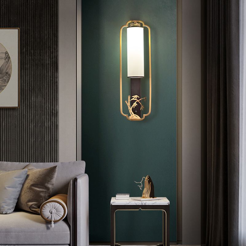 New Chinese Style Copper Wall Light Glass Shade Bulb Wall Lamp for Living Room