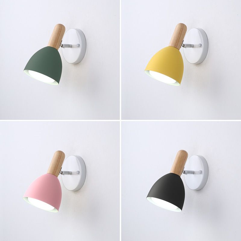 Childrens Style Bell Shaped Sconce Metal 1-Bulb Bedroom Reading Wall Lamp with Pivot Joint