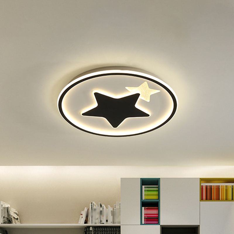 Star Bedroom Ceiling Light Fixture Acrylic LED Cartoon Close to Ceiling Lamp in Black/Pink/Blue