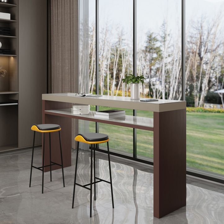 Industrial Rectangle Counter Height Table Stone Top Bar Table with Double Pedestal