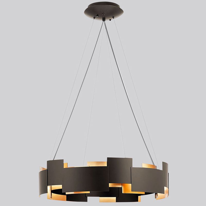Simplistic Chandelier Light Fixture Black Circle Hanging Light Kit with Metal Shade