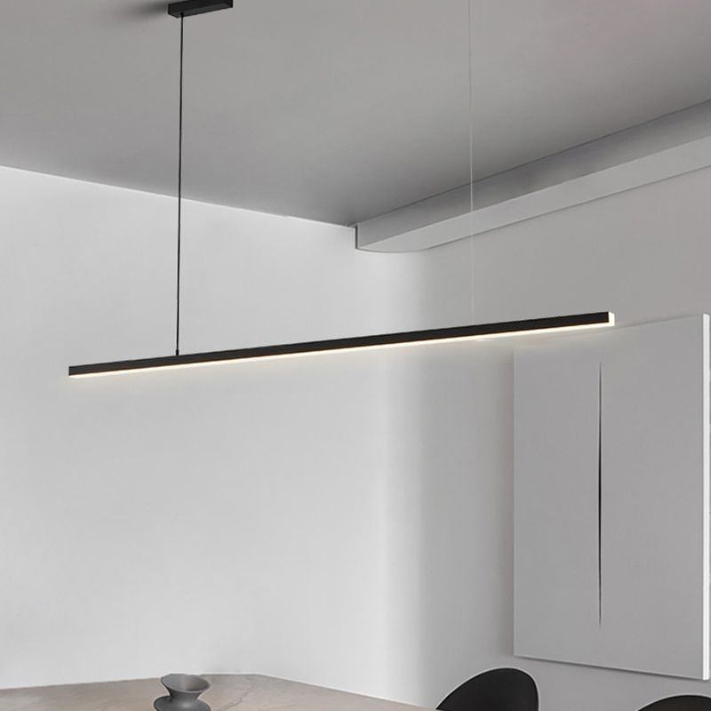 Linear Island Pendant Contemporary Metal Single Light Pendant Lighting Fixture in Black