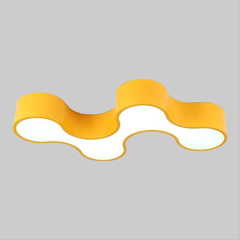 LED Bedroom Flush Mount Lamp Kids Style Blue/Yellow/Green Ceiling Lighting with Earthworm Acrylic Shade