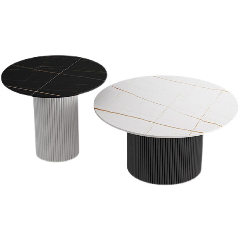 Round White Slate Coffee Table Pedestal 2 Nesting Coffee Table Set