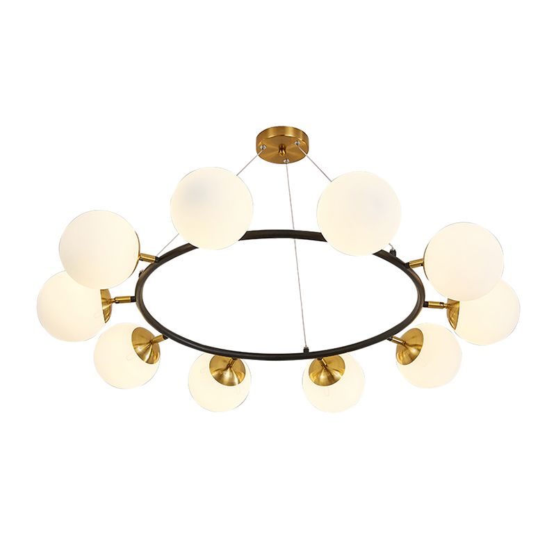 39" Wide Sphere Milk White Glass Chandelier Modern 10 Lights Black Ceiling Pendant