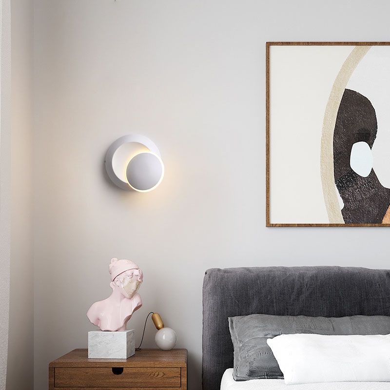 New Modern Aluminum 1-Light Wall Mount Lamp Adjustable Round Wall Sconce for Bedroom