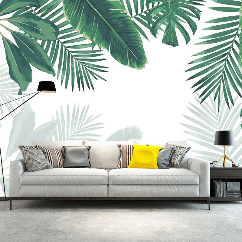 Large Plant Wallpaper Mural Tropical Leaves Wall Decoration in Green for Dorm Room