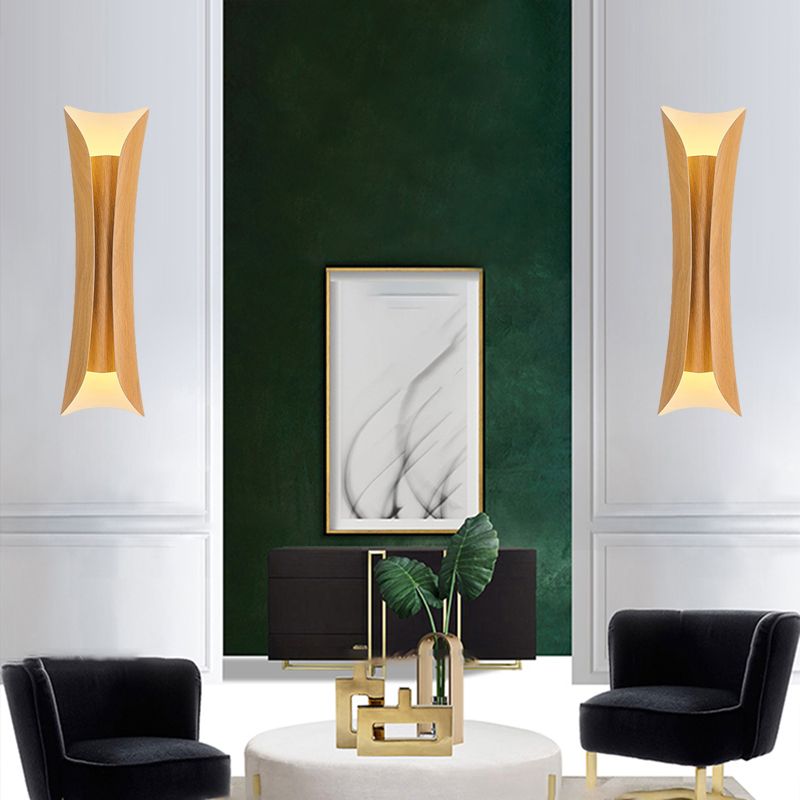 13"/21"/30" H 2 Heads Wall Light Sconce Simplicity Curled Metal Wall Mount Lamp, Brass/Gold/Natural Wood Finish