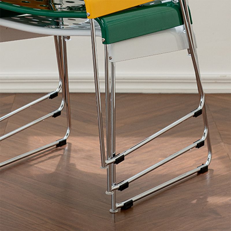 Industrial Armless Kitchen Chair Plastic Open Back Side Dining Chair with Metal Base