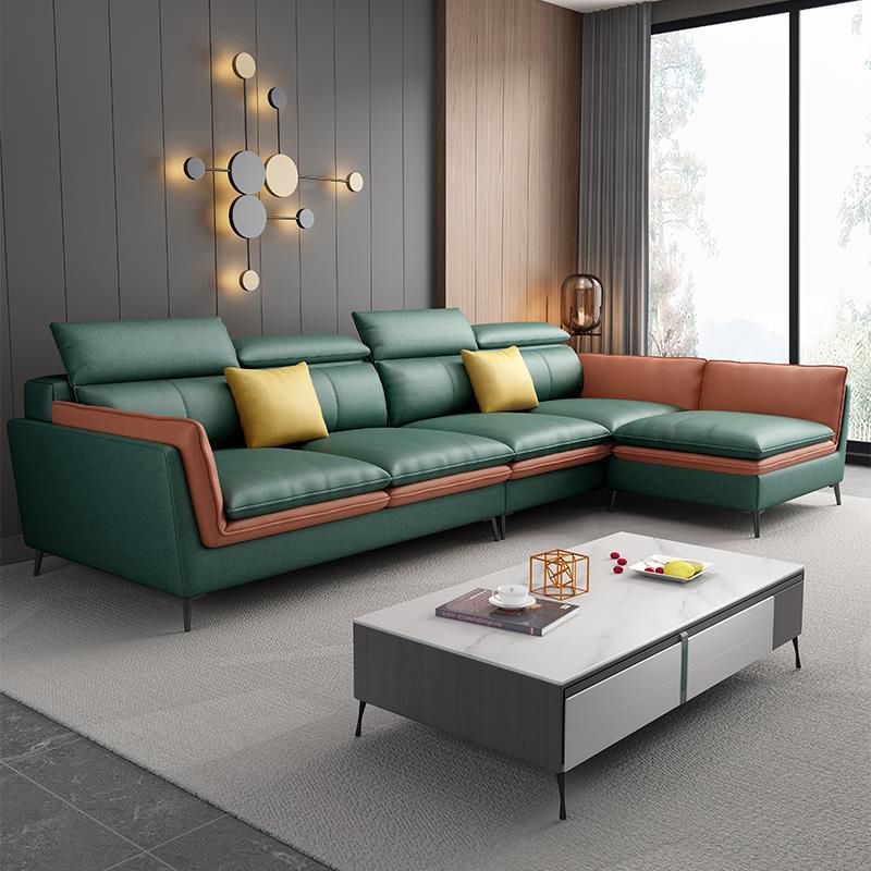 Nordic Stationary Faux Leather Living Room Flared Arm Cushions Seating