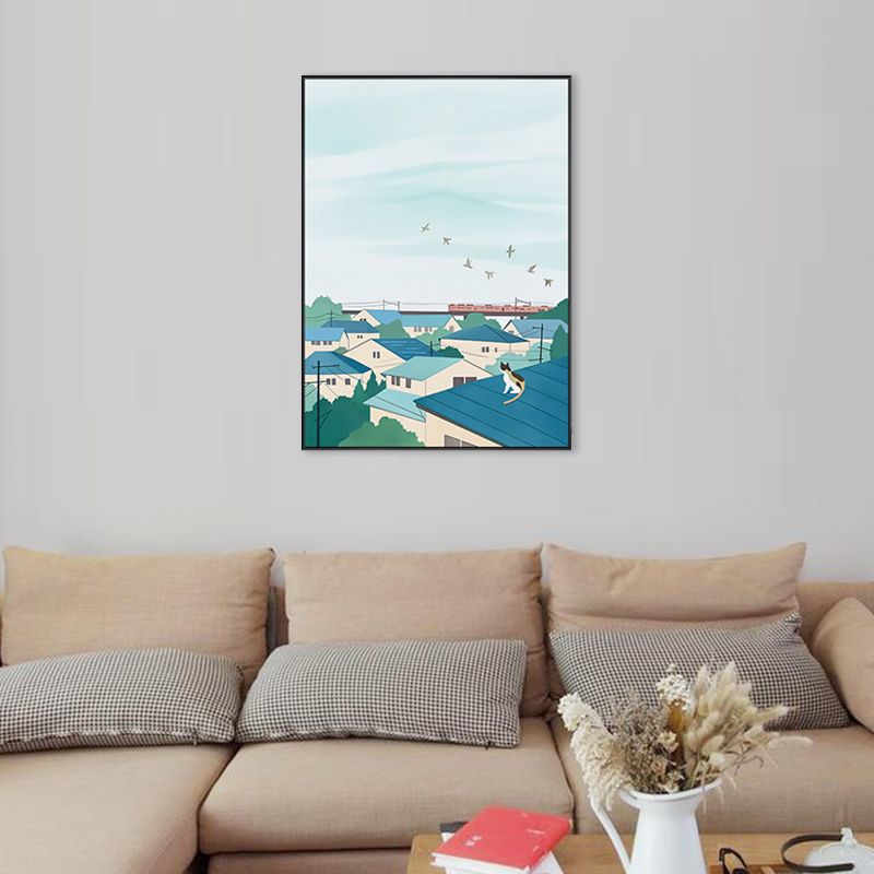 Illustration für Kinderkunst-Wanddekoration mit saisonaler Landschaft in hellen Farben für das Schlafzimmer