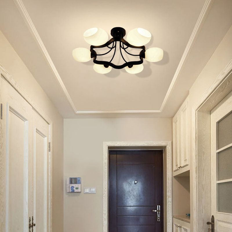 Blanc Orb Shade Semi Flushmount Light avec Orb Shade 6/8 Lumières Grossé plafond de plafond pour l'hôtel