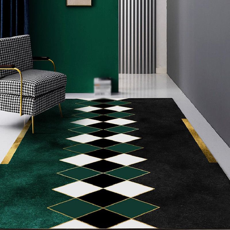 Dark Green Luxury Rug Polyester Graphic Rug Non-Slip Backing Rugf for Living Room