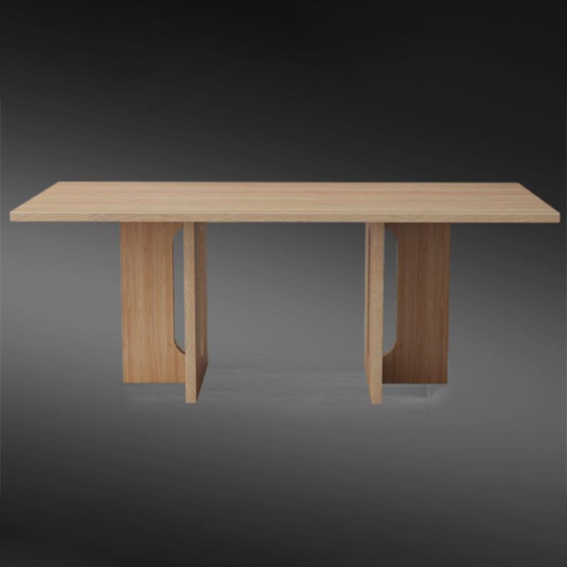 Rectangle Double Base Dining Table Modern Pine Wood Table for Kitchen