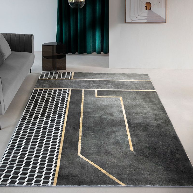 Grey Modern Area Rug Geometric Pattern Polyester Area Carpet Stain Resistant Rug for Drawing Room