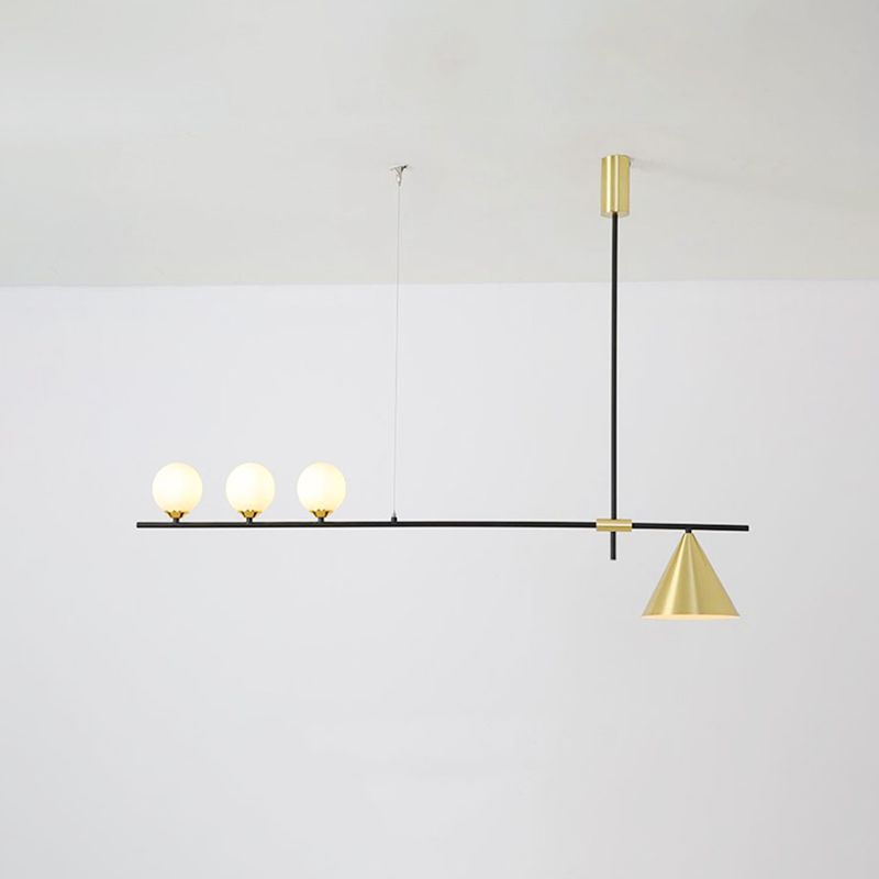 Luce a soffitto lineare moderna a 4 luci con tonalità di vetro rotondo per sala da pranzo